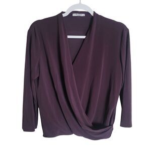MM LaFleur Deneuve Faux Wrap Blouse Women's Medium Plum Purple Career Business